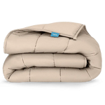 The beige 15 lb "Cozy Comfort" Cooling Bamboo Weighted Blanket for Queen sized beds.