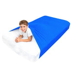 A child lying under the blue Twin Compression Bed Sheet.
