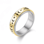 The Gold Moon and Stars Stainless Steel Fidget Spinner Ring.