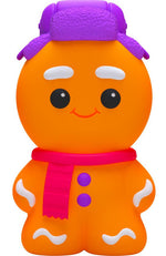 The Squishmas Ginger Glowman wears a purple winter hat and red scarf.