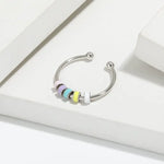 Rainbow Enamel Bead Fidget Ring in 925 Silver, Style B