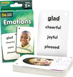 Product packing for Teacher Created Resources Emotion Flash Cards. An example of the flashcard deck reads "Glad, Cheerful, joyful, pleased".