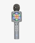 The Silver Bling Karaoke Mic & Bluetooth Speaker with lit up LED lights.
