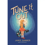 The cover of "Tune it Out," which has a girl holding a guitar case while musical notes swirl around her head.