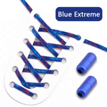 Twist Metal Buckle Round No-Tie Elastic Shoelaces, Blue Extreme.