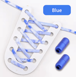 Twist Metal Buckle Round No-Tie Elastic Shoelaces, Blue.