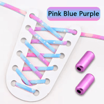 Twist Metal Buckle Round No-Tie Elastic Shoelaces, Pink Blue Purple.