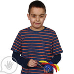 Child holding a pen while wearing the Handy Herbert Handwriting Glove.