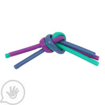 Gnaw Straw Silicone Chew. Teal, purple and blue are tied together.