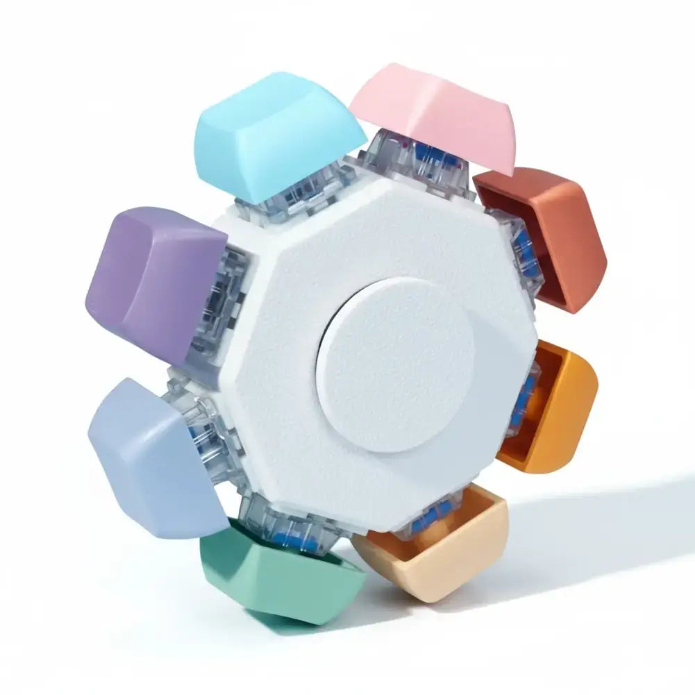 A keyboard kit fidget spinner with eight rainbow color buttons