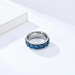 The Silver/Blue Cogwheel Stainless Steel Fidget Ring.