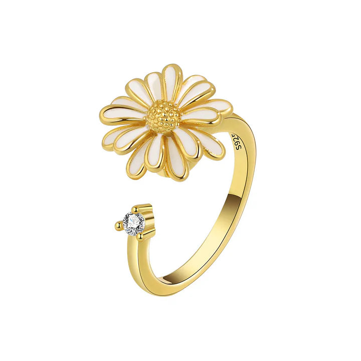 The white Daisy Flower in Solid copper with Cubic Zirconia Fidget Ring.