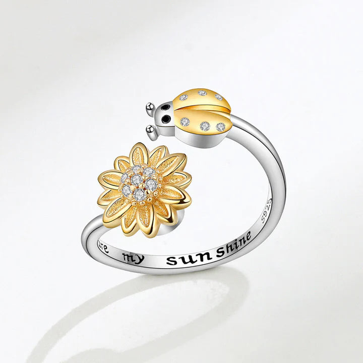 The Sunflower and Bug Fidget Ring in 925 Sterling Silver with Cubic Zirconia.