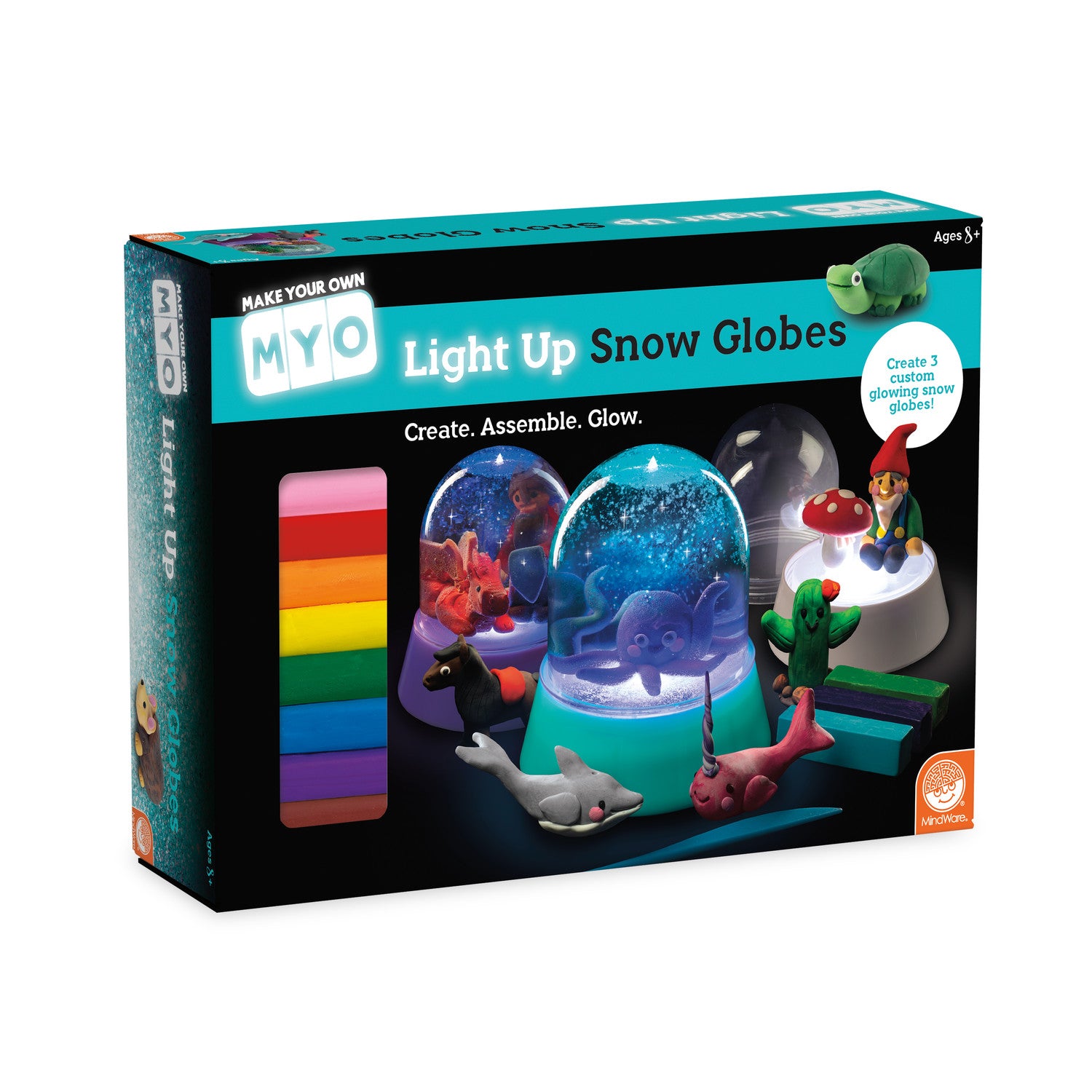 The product package for the MYO Light Up Snow Globes.