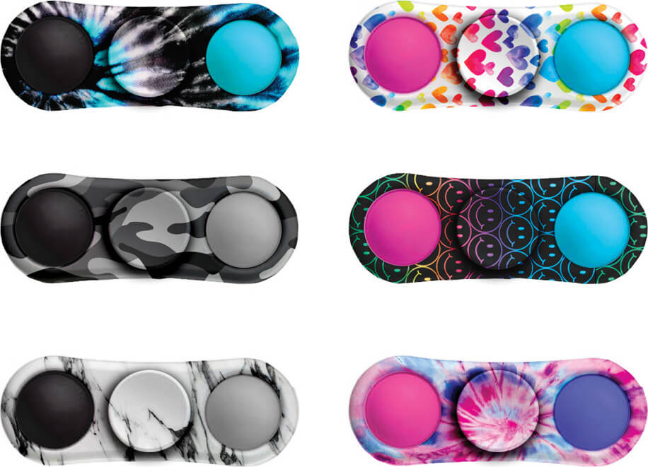 The six styles of the 2 Sided OMG Mega Pop Fidget Spinners.