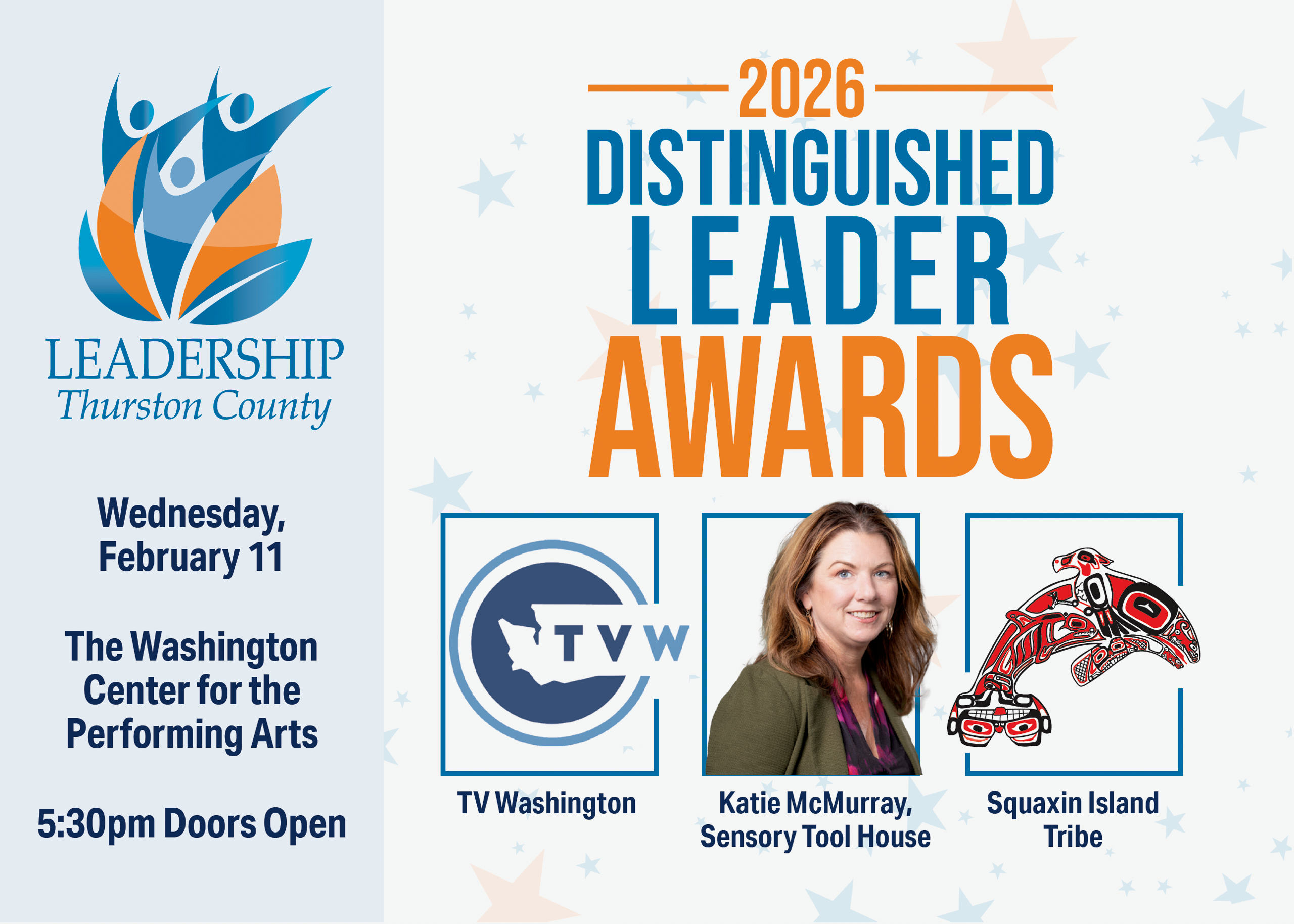 Promotional graphic for the 2026 Distinguished Leader Awards event featuring honorees and logos.