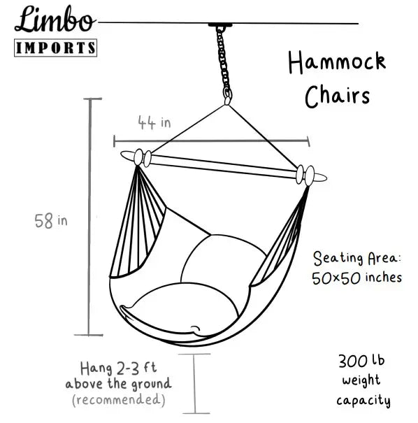 An infographic displaying the dimensions of the Denim Hanging Chair.