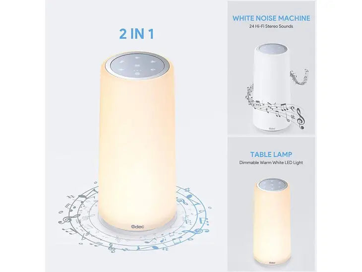 An infographic for the White Noise Sound Machine with Night Light.