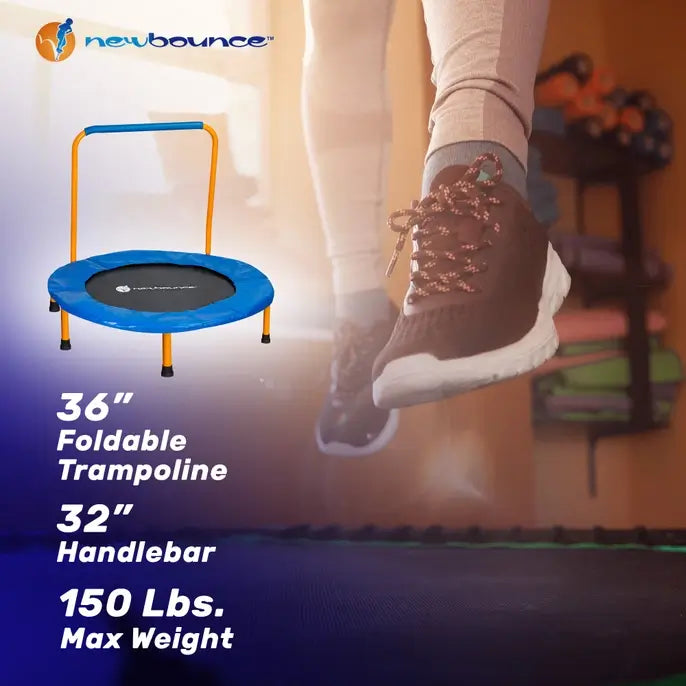 The 36" Foldable Mini Trampoline with Handlebar for Kids.