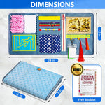 An infographic showing the dimensions of the Assistex Fidget Blanket.