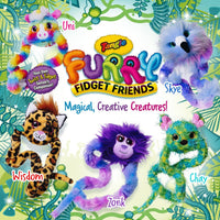 An infographic with all of the varieties of Tangle Furry Fidget Friends in the jungle.