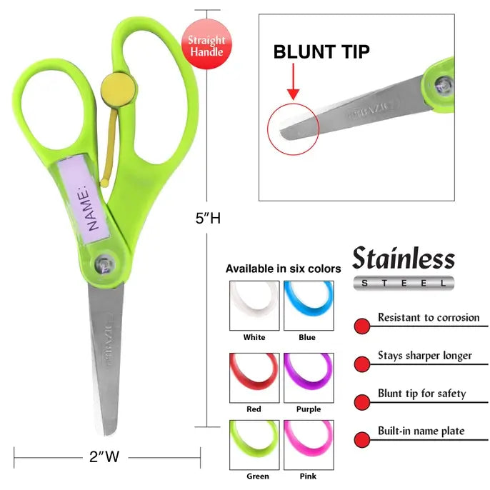 5" Blunt Tip School Training Scissors w/ Name Tag.