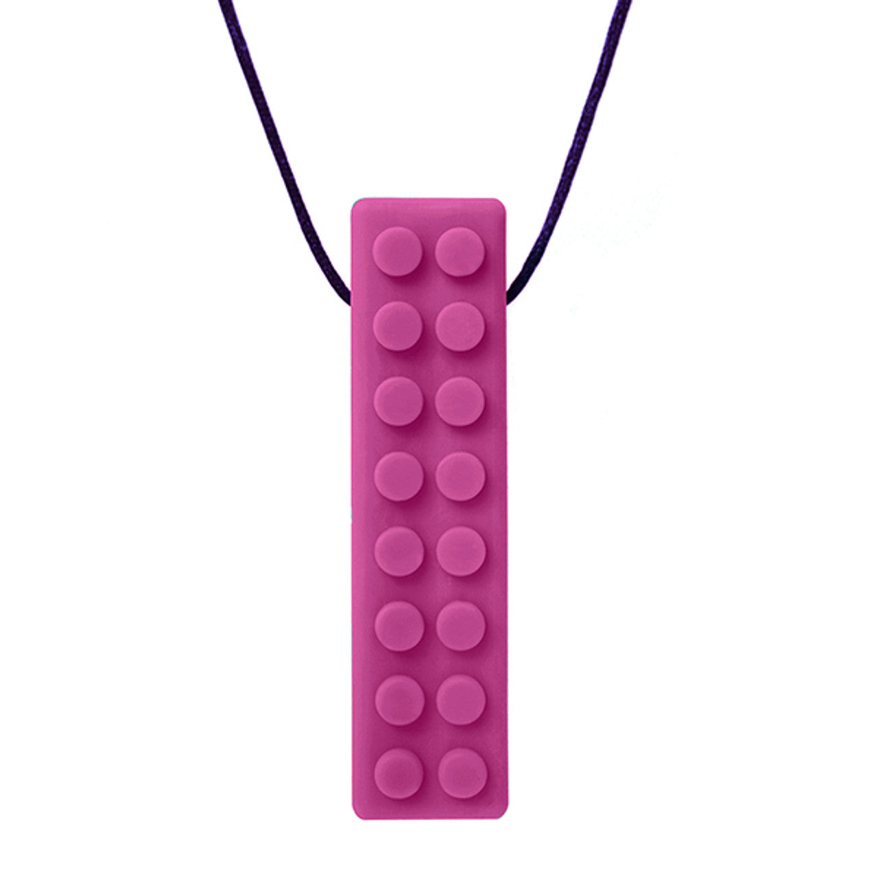 The magenta Brick Stick Chew Necklace.