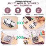 An infographic demonstrating the ergonomic design of the Assistex Fidget Busy Board for Adults.