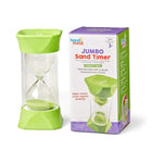 The Jumbo 2 Minute Sand Timer sitting next to the product box.