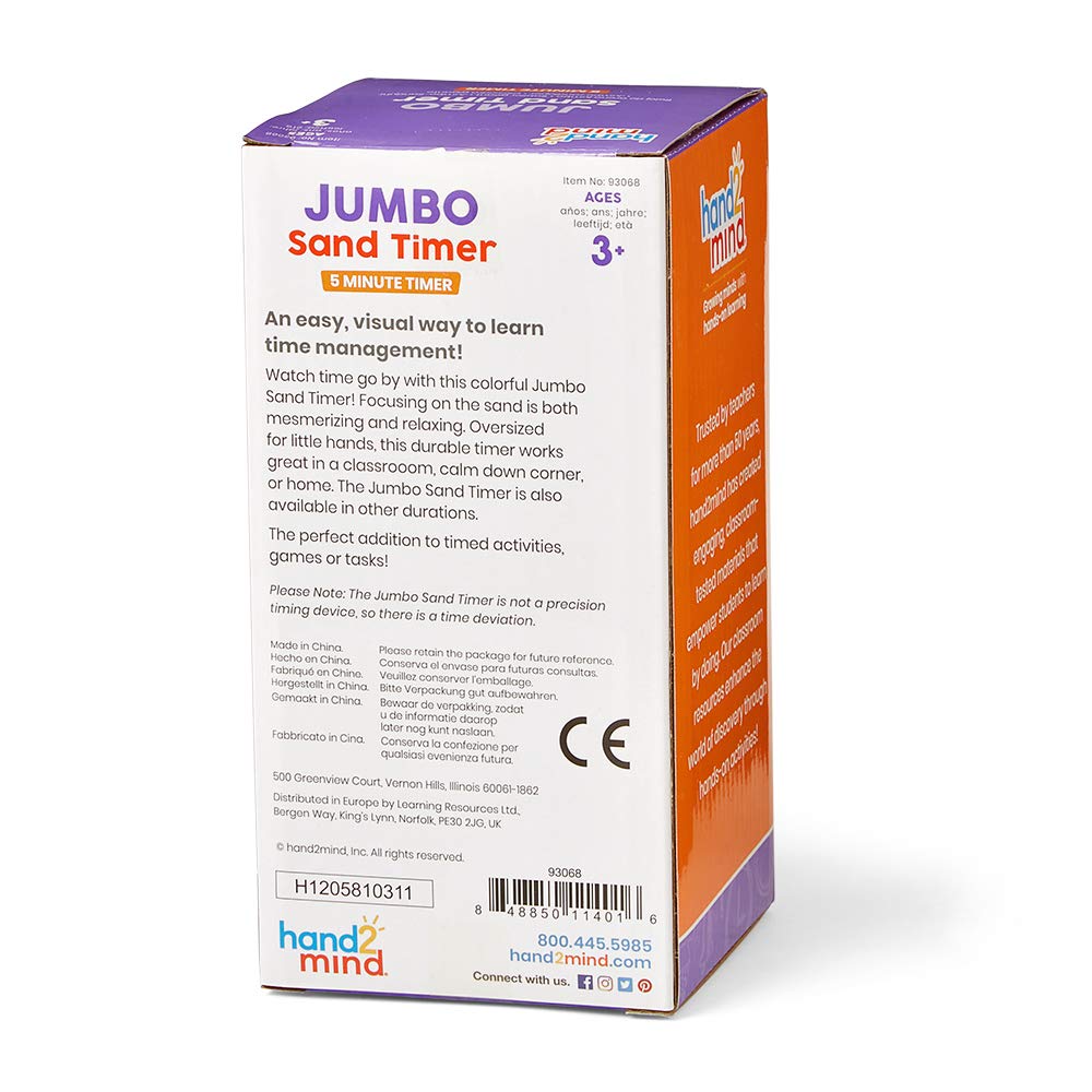 The back of the product box for the Jumbo 5 Minute Sand Timer.