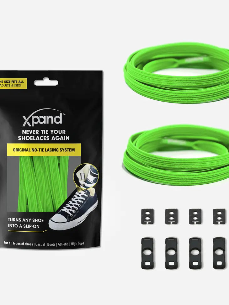 The Neon Green Xpand No-Tie Flat Lacing System.