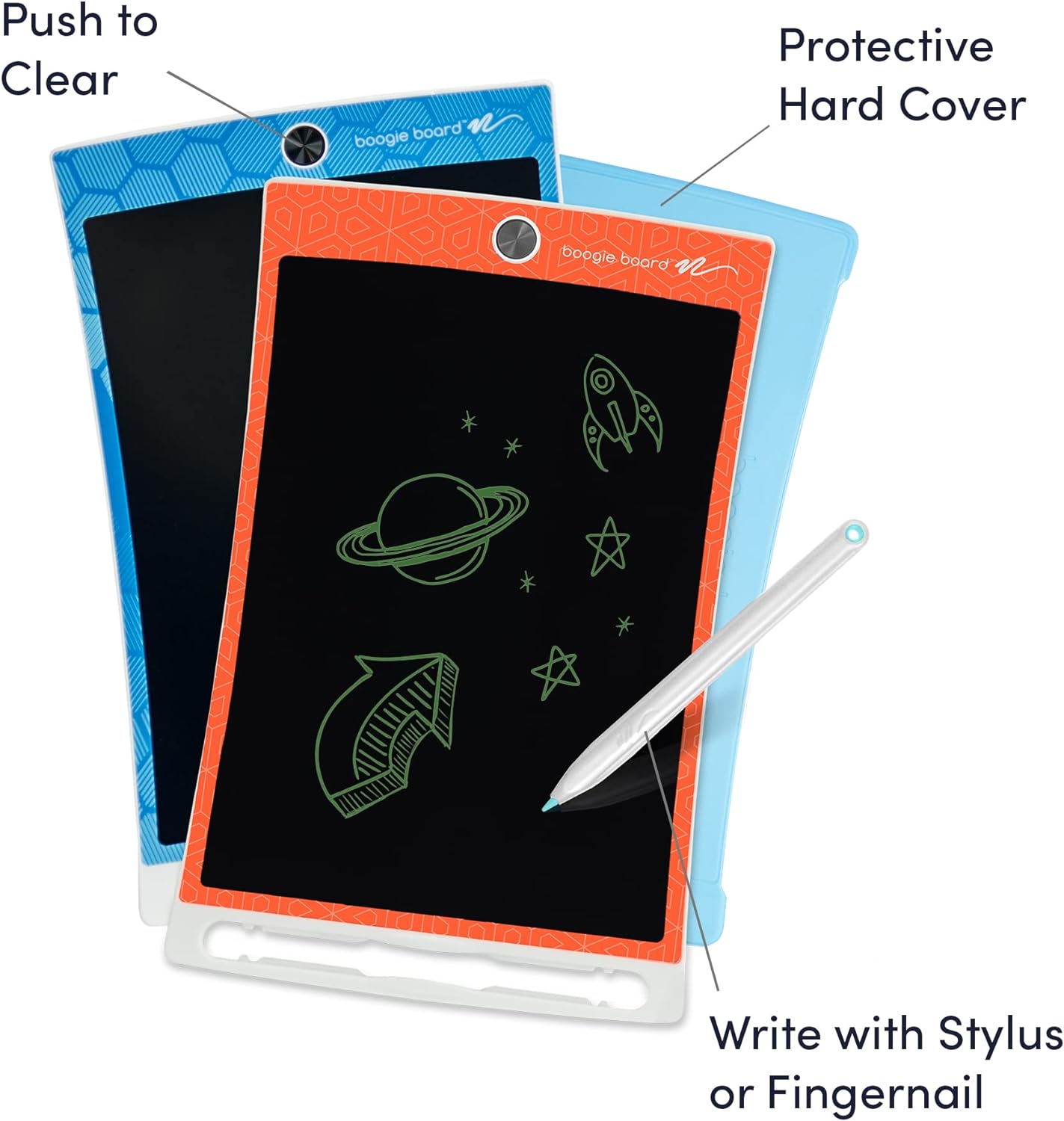 An infographic depicting features of the Kids Boogie Board Jot.