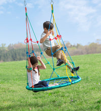 Two children play on the 2-in-1 Climbing Rope swing, using it both ways.