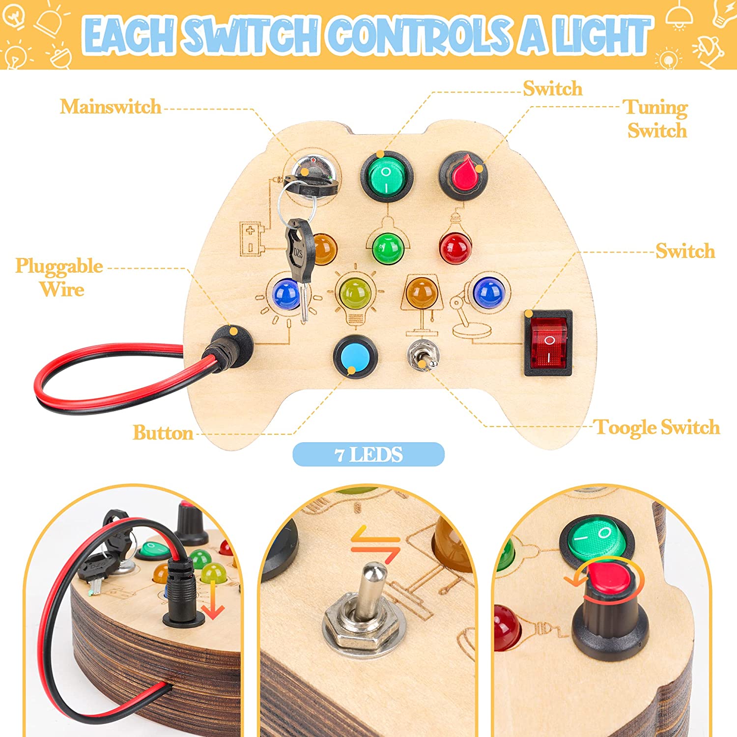 Wooden Switch LED Light Busy Board