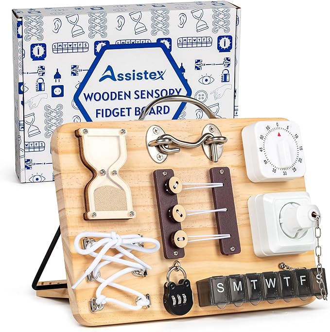 The Assistex Wooden Fidget Busy Board for Adults with Alzheimer's Style B.