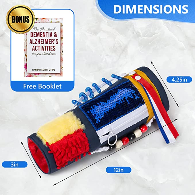 An infographic with the dimensions for the Fidget and Sensory Sleeve.