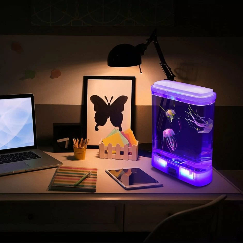 The Illuminated Jellyfish Lamp on a desktop.