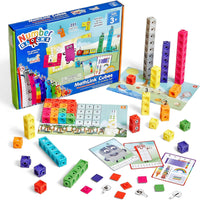 The Mathlink Cubes, Numberlocks 1-10 spread across the contents of the package.
