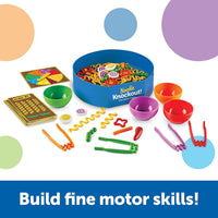 An infographic with the contents of Noodle Knockout that reads: build fine motor skills!