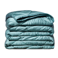 The green Rejuve Breathable Bamboo Weighted Throw 15 folded.