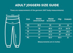 The size chart for the Adult Sensory Friendly Fidget Joggers.
