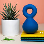 The Blue Slammer Blots sits on top of three colorful journals, next to a cactus plant.