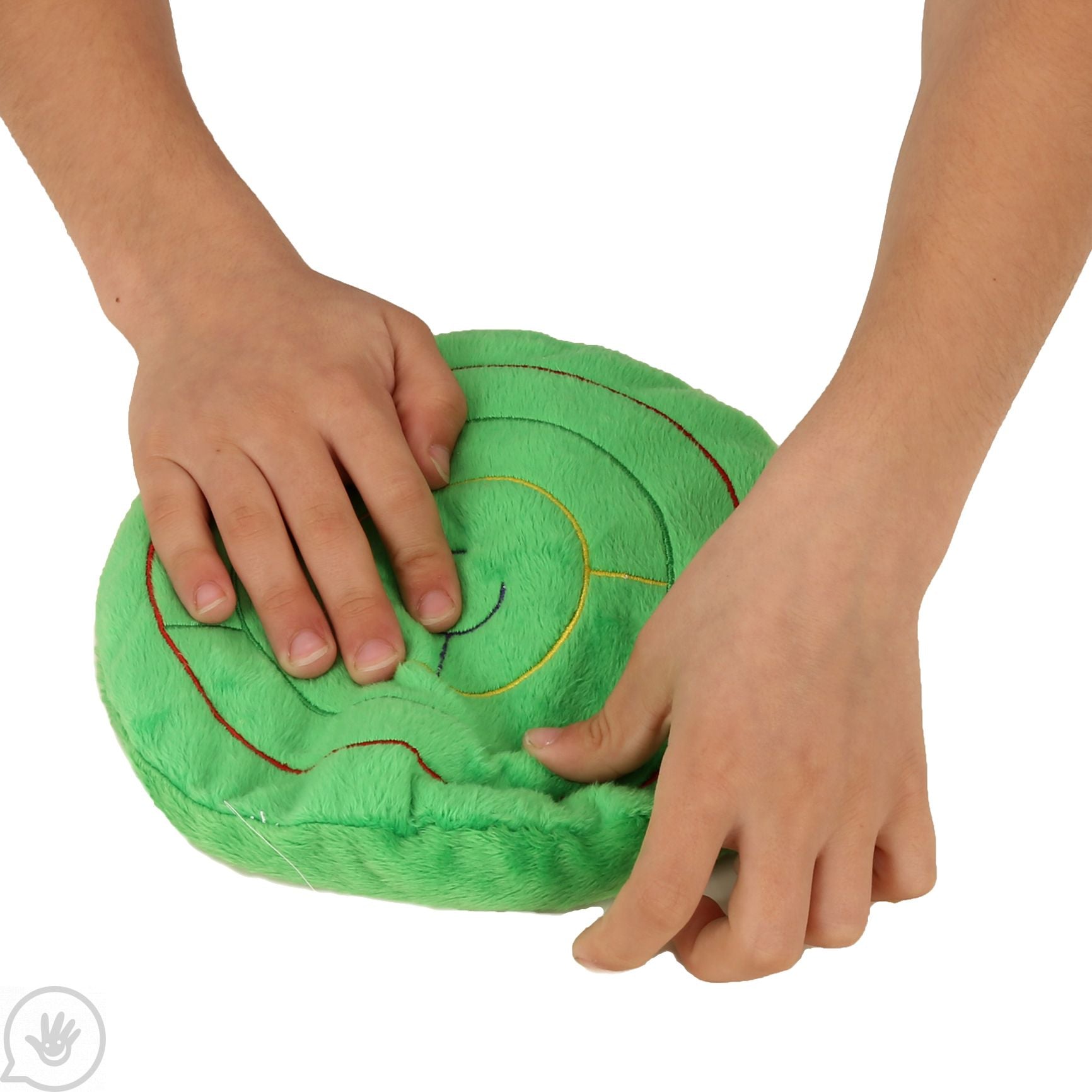 Two childrens hands with light skin tone push on the Round Marble Maze.