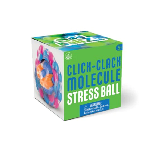 The product package for Click Clack Molecule Ball.