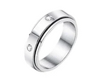 Cubic Zirconia Gemstone Stainless Steel Fidget Spinner Ring - Size 9.