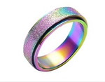 Rainbow Sandblast Stainless Steel Fidget Band Ring - Size 9.