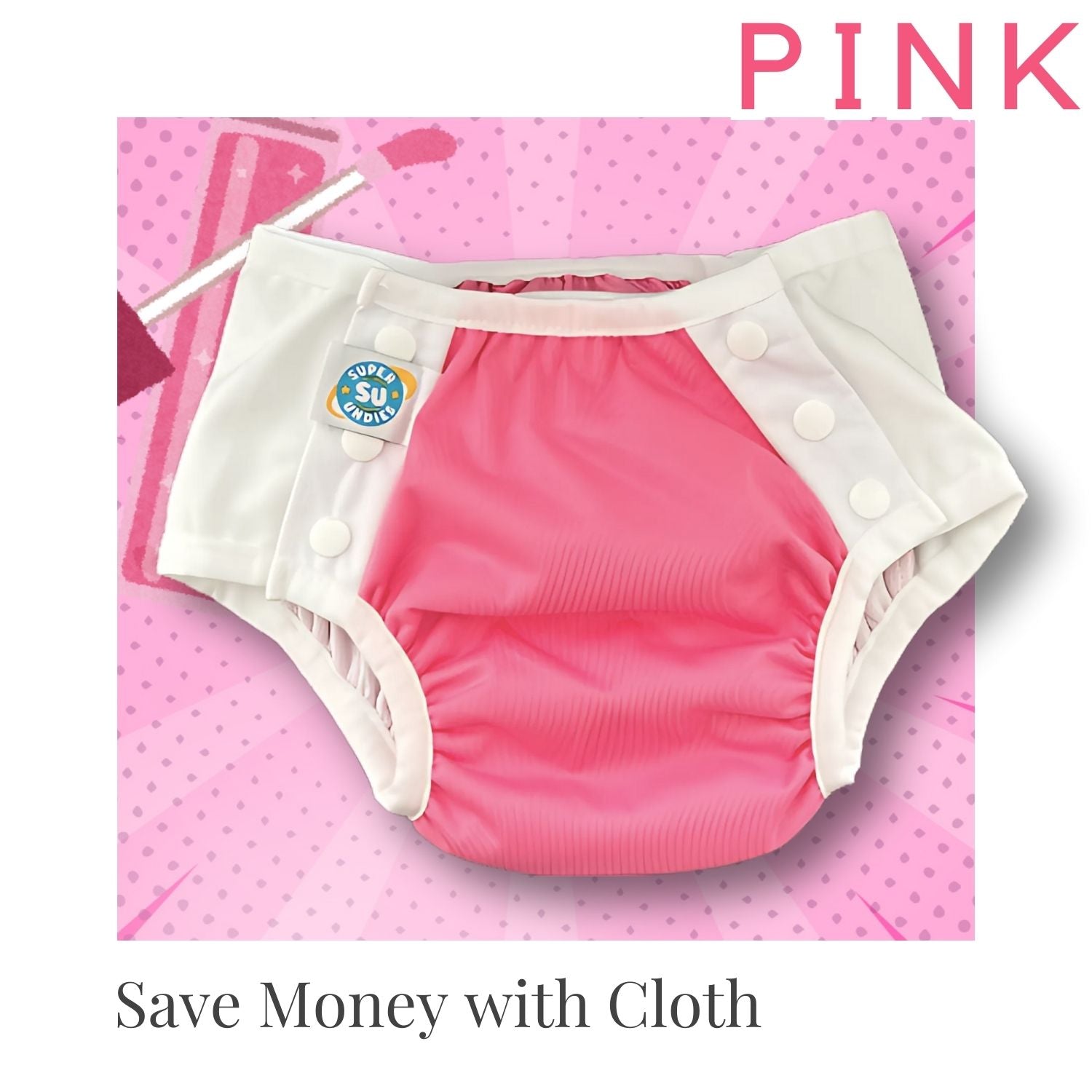 The Front Snapping Pink 3-in-1 Diapers for Big Kids.