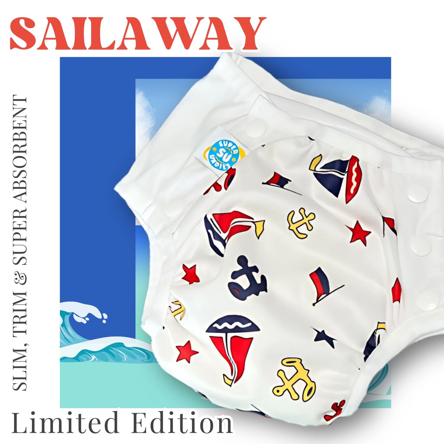 The Front Snapping Sailaway 3-in-1 Diapers for Big Kids.