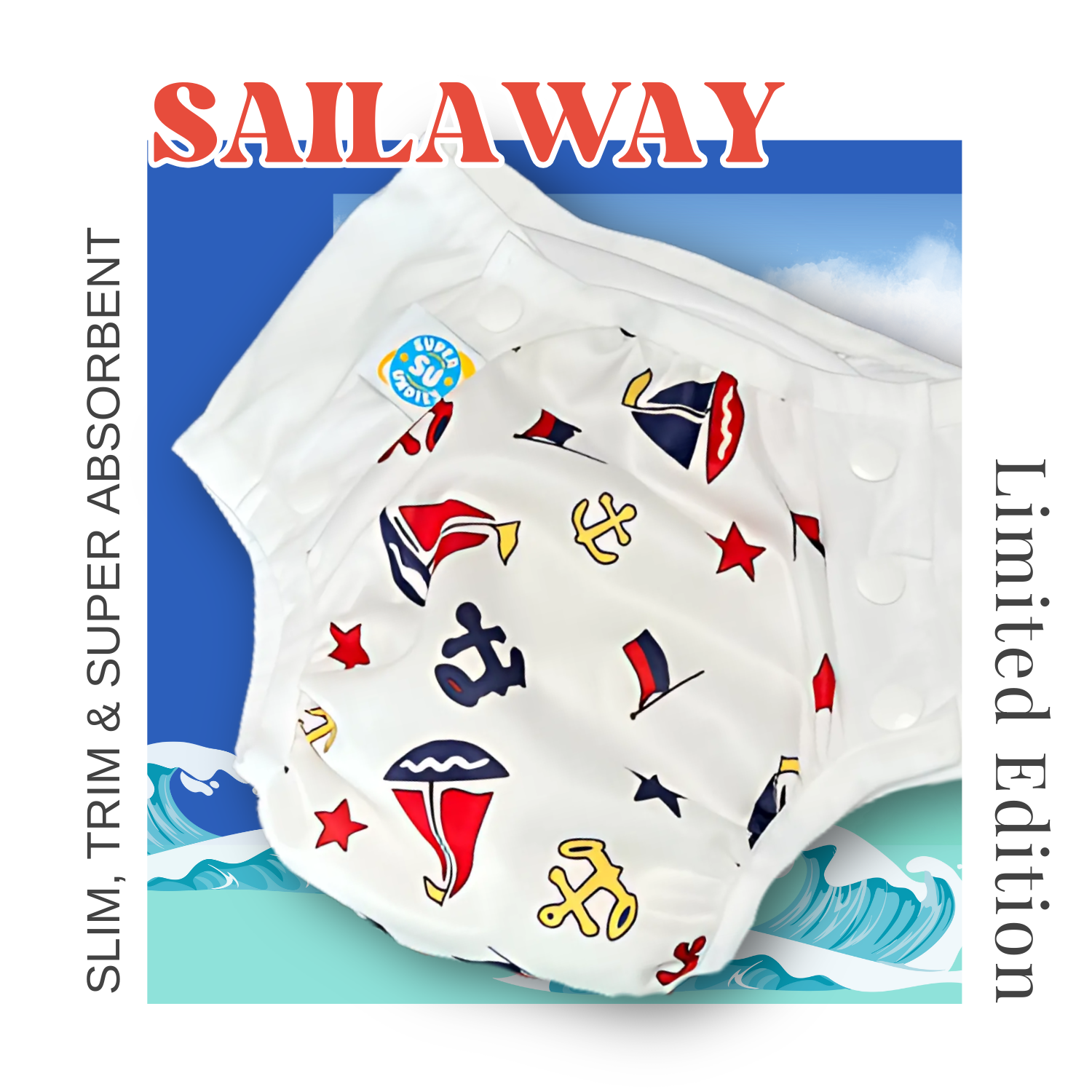 The Front Snapping Sailaway 3-in-1 Diapers for Big Kids.
