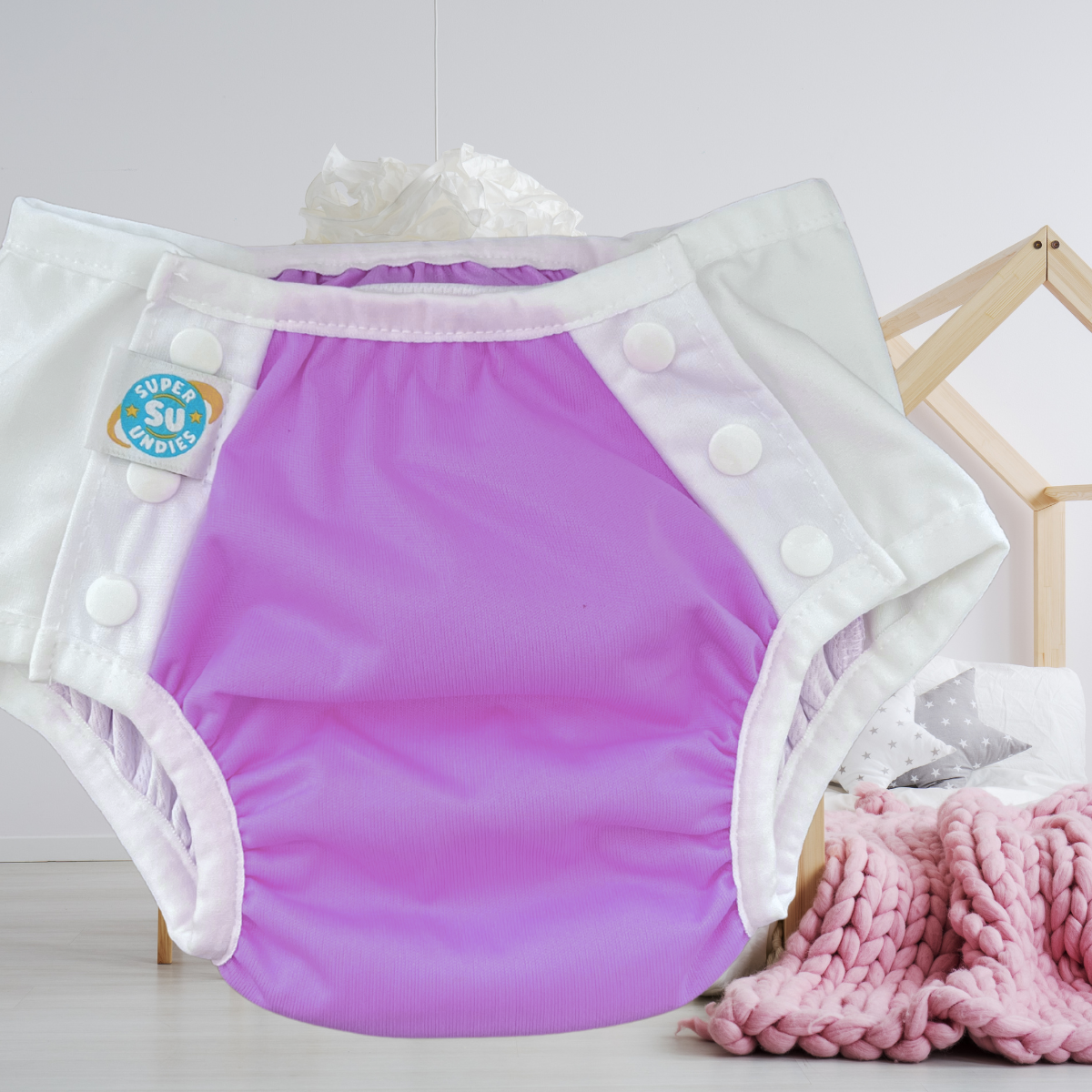 The Front Snapping Violet 3-in-1 Diapers for Big Kids.